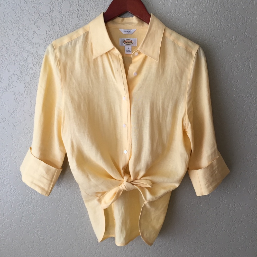 VINTAGE 100% Irish Linen Yellow Button Down Shirt